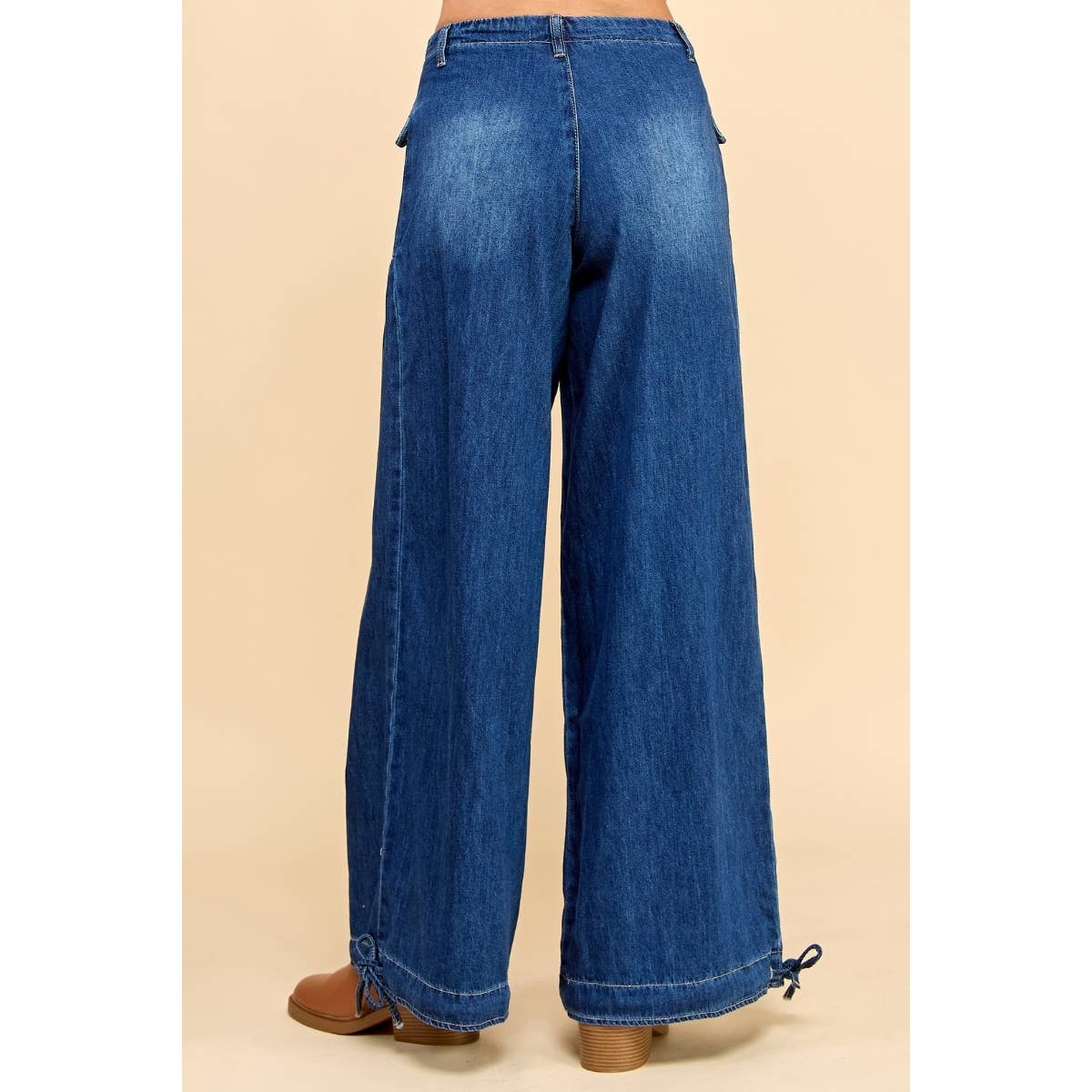 Ankle Drawstring Wide Denim Pants