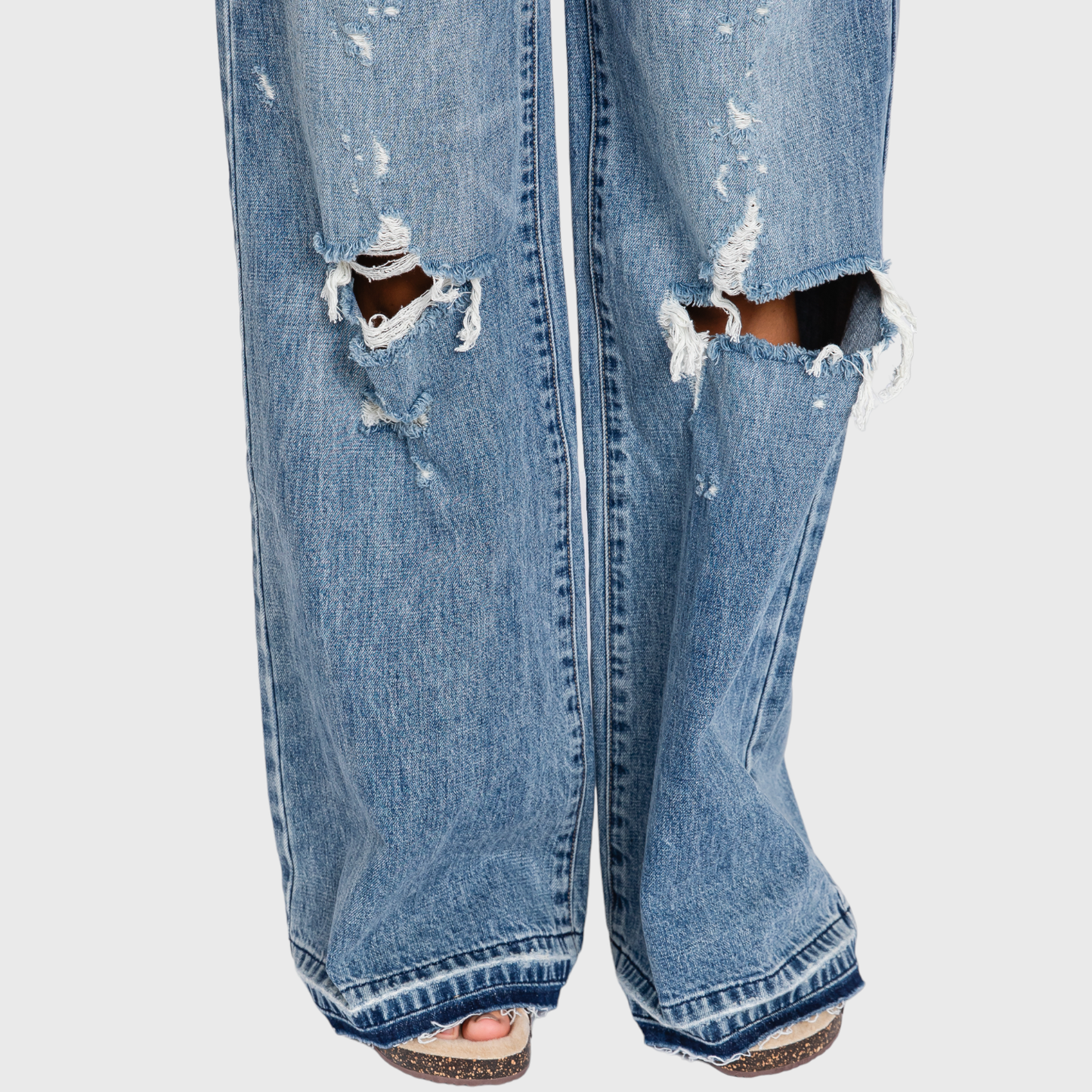 DISTRESSED HIGH RISE RIGID VINTAGE WIDE LEG JEANS