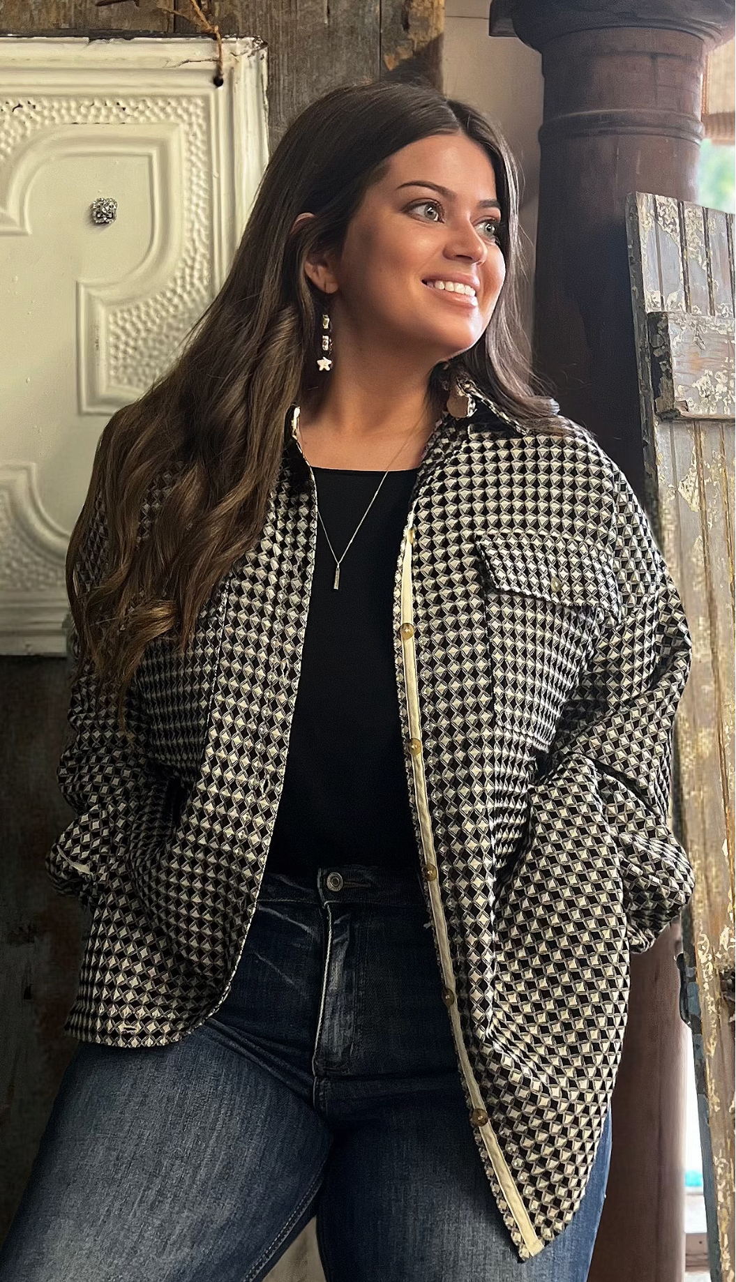 Unique Waffle Textured Oversized Button Down Shacket