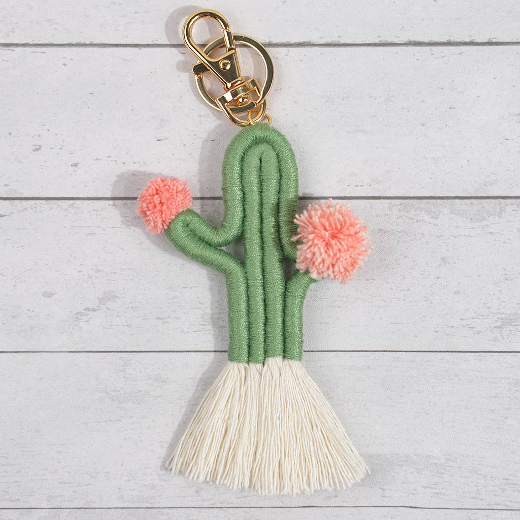 Boho Woven Fringed Cactus Bag Pendant