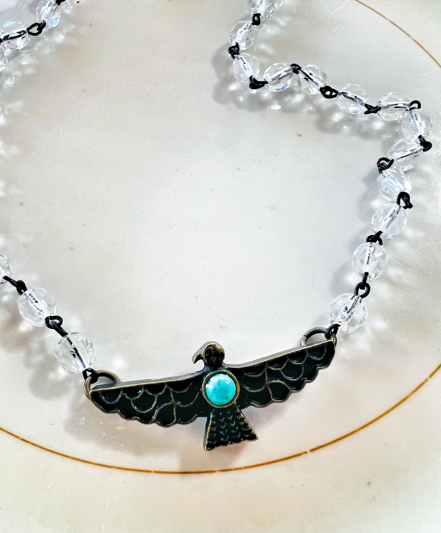 Thunderbird Clear Beaded Chain Choker Necklace