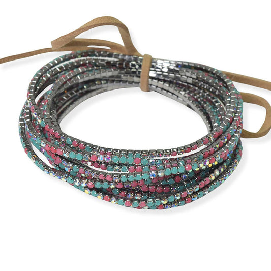 Variouse color mixtured rhinestone multi layered stretch bracelet