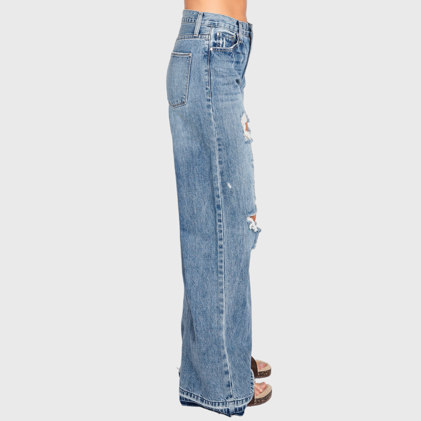 DISTRESSED HIGH RISE RIGID VINTAGE WIDE LEG JEANS