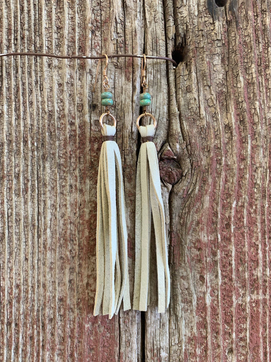 Leather Tassel w/Stone Earring