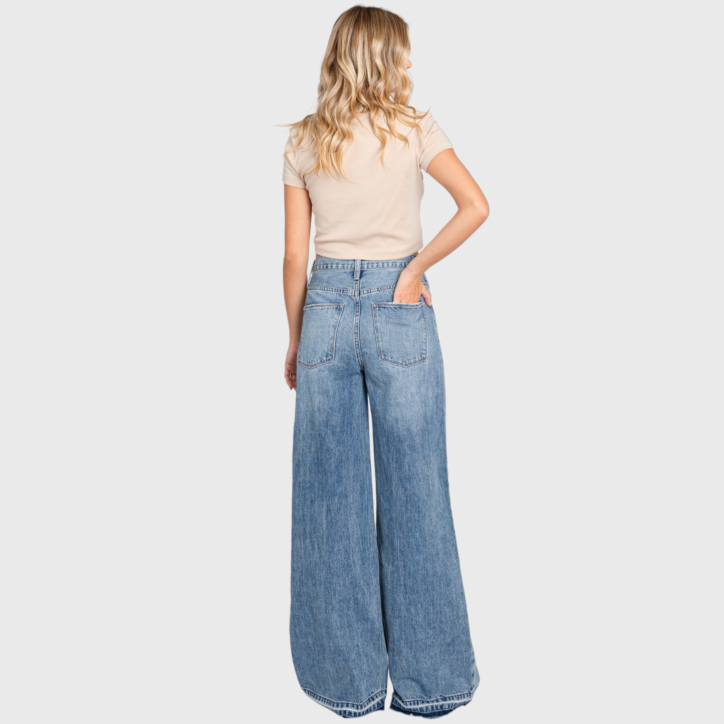 DISTRESSED HIGH RISE RIGID VINTAGE WIDE LEG JEANS