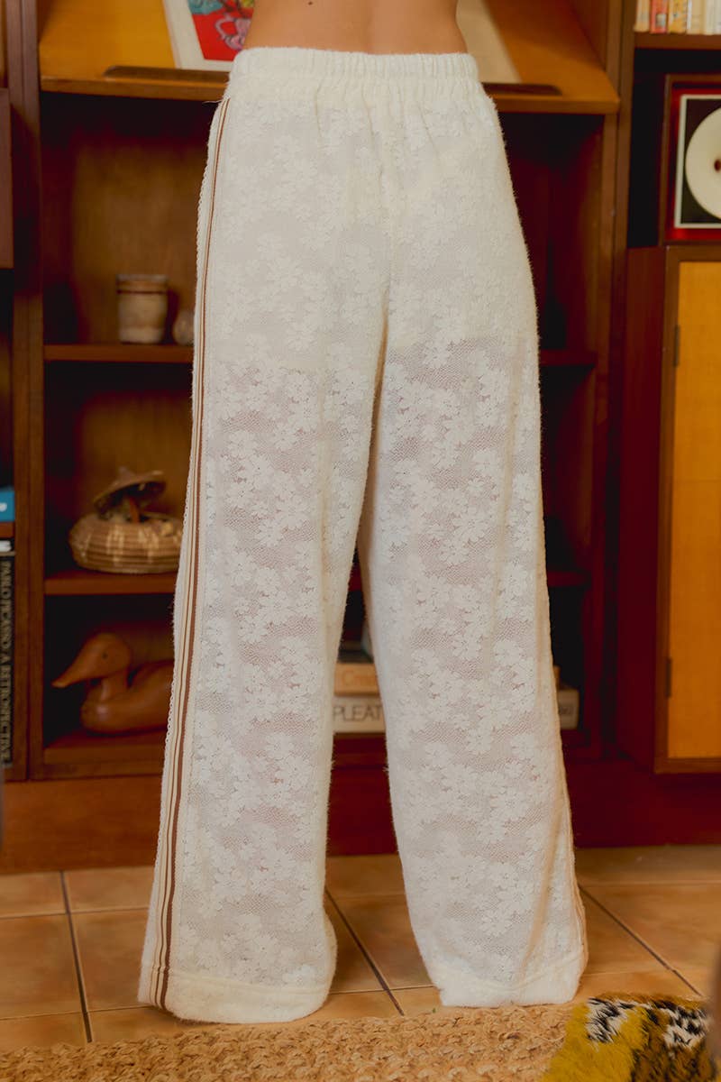FLOWER LACE PANTS SIDE STRIPE TRIM WITH SHORTS LINING