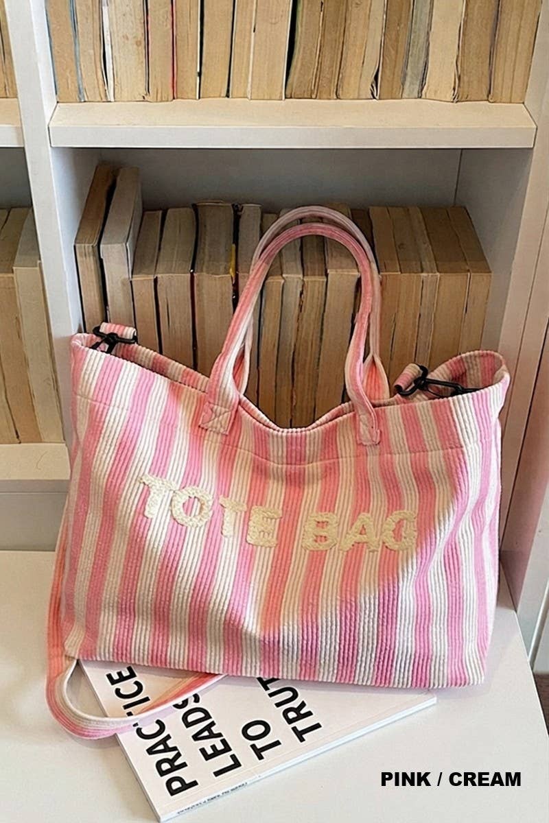 Striped Corduroy Tote Bag