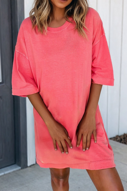 Drop Shoulder Loose T Shirt Mini Dress (S-XL)