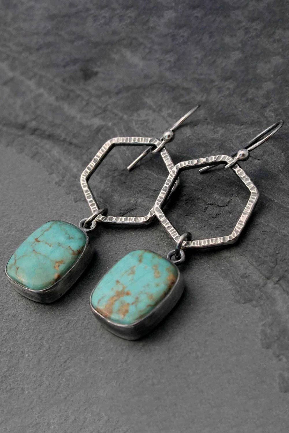 Vintage Turquoise Geometric Drop Earrings: ONE SIZE / 100%Alloy / Green