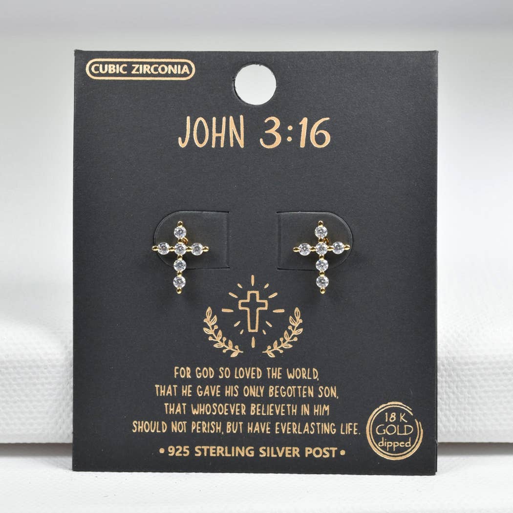 Gold Dipped cross CZ sterling silver post earring