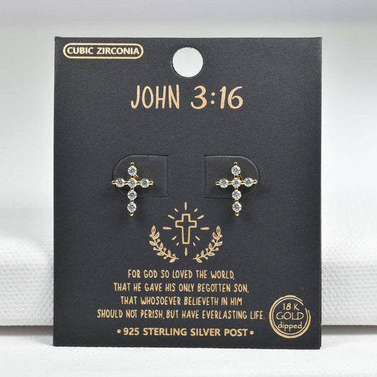 Gold Dipped cross CZ sterling silver post earring