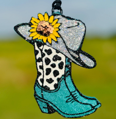 Cowgirl Hat & Boots with Sunflower Car Freshie/Car Scent