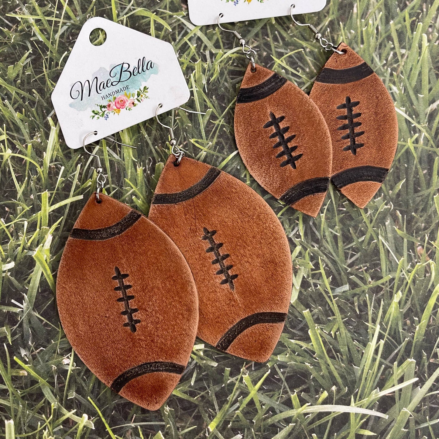 Leather Earrings Football 2.5”