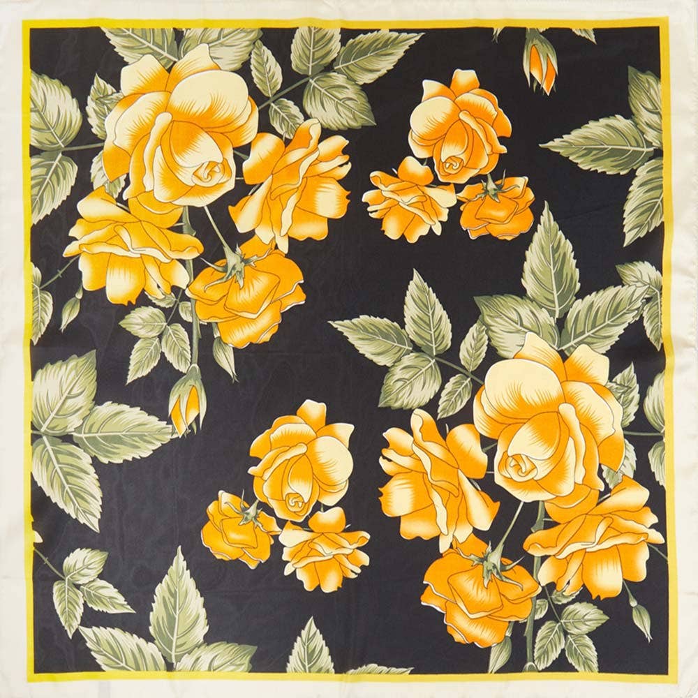 Floral Garden Printed Square Silky Satin Bandana Scarf
