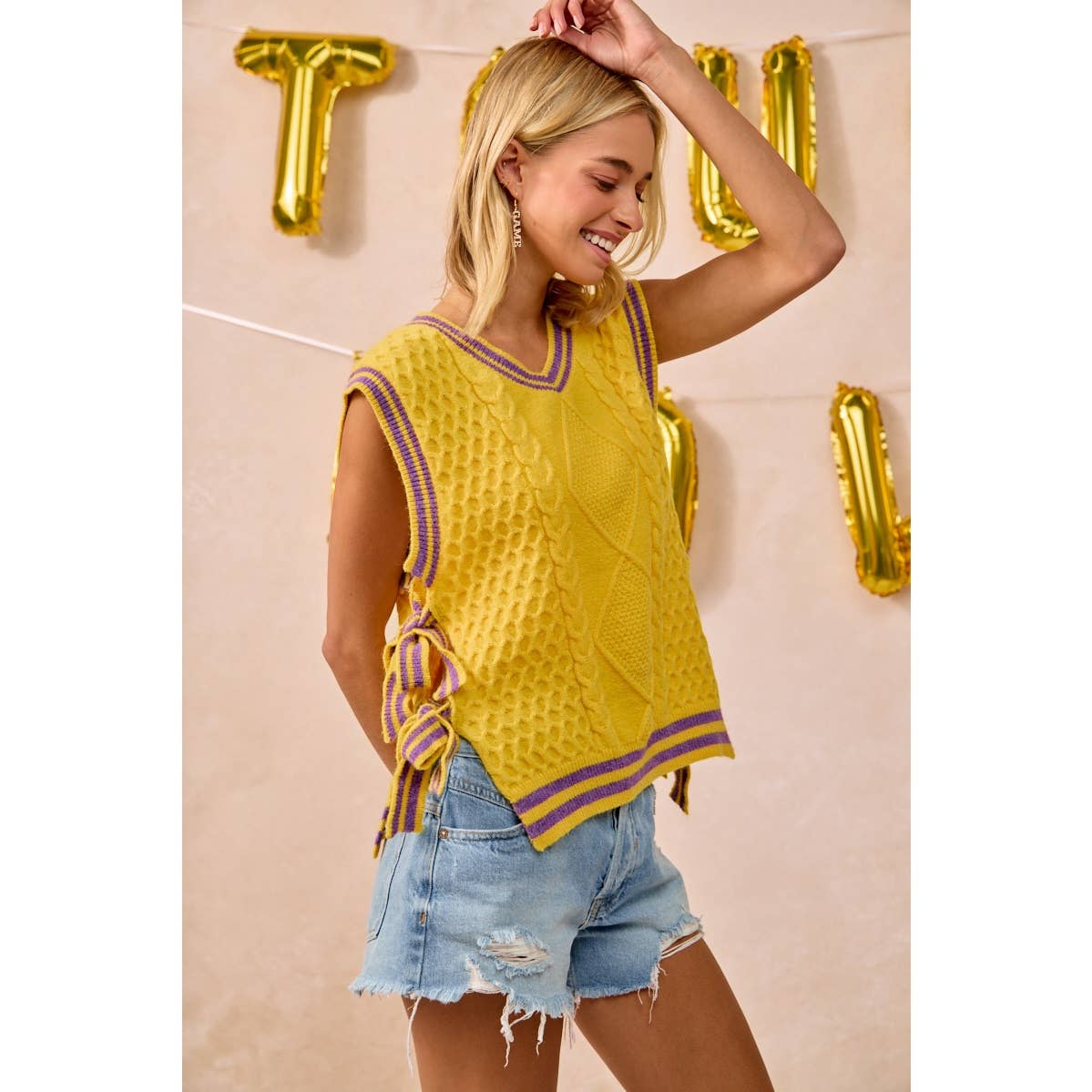 GAMEDAY THEME TEXTURED KNIT SWEATER TOP