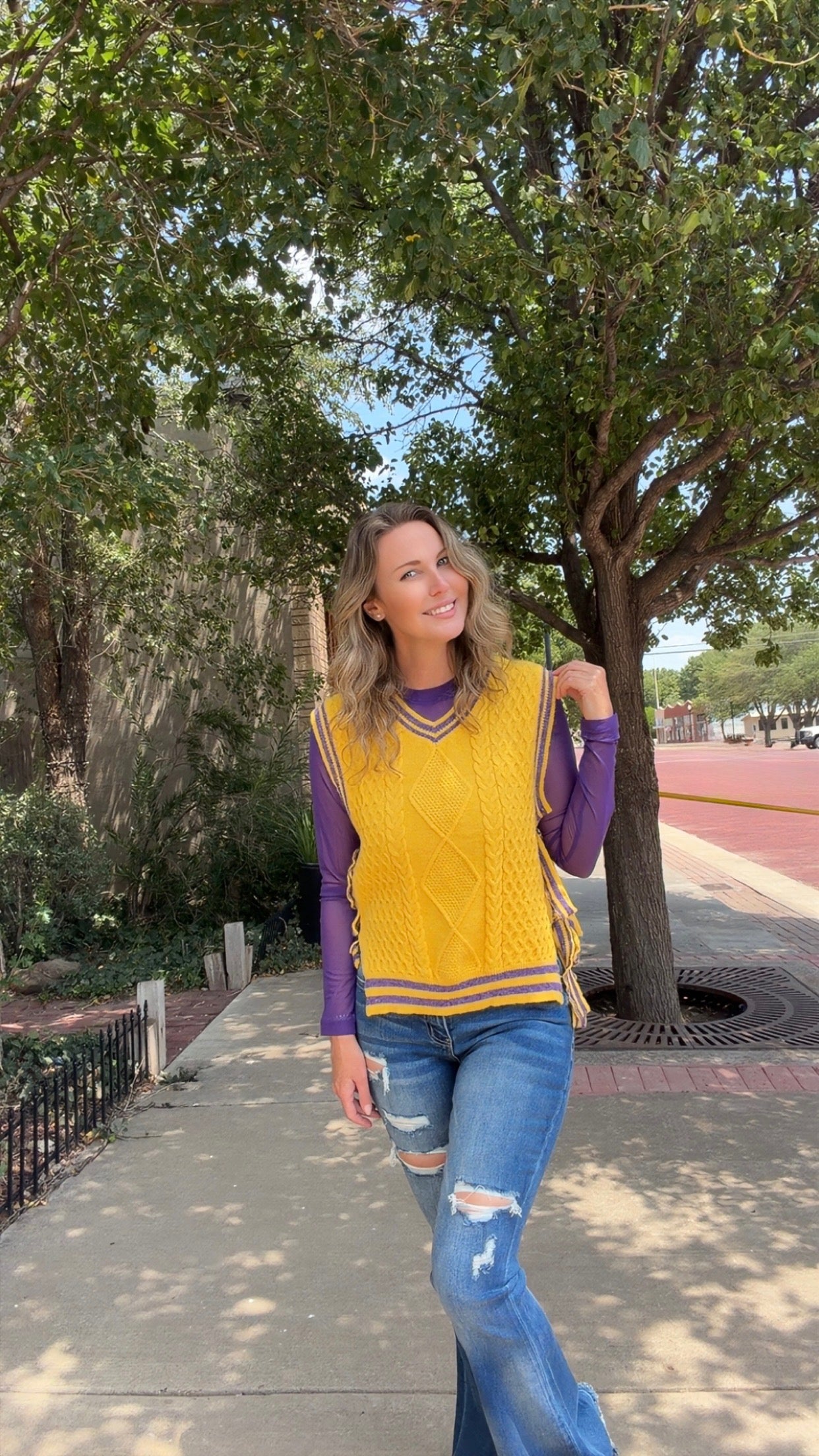 GAMEDAY THEME TEXTURED KNIT SWEATER TOP