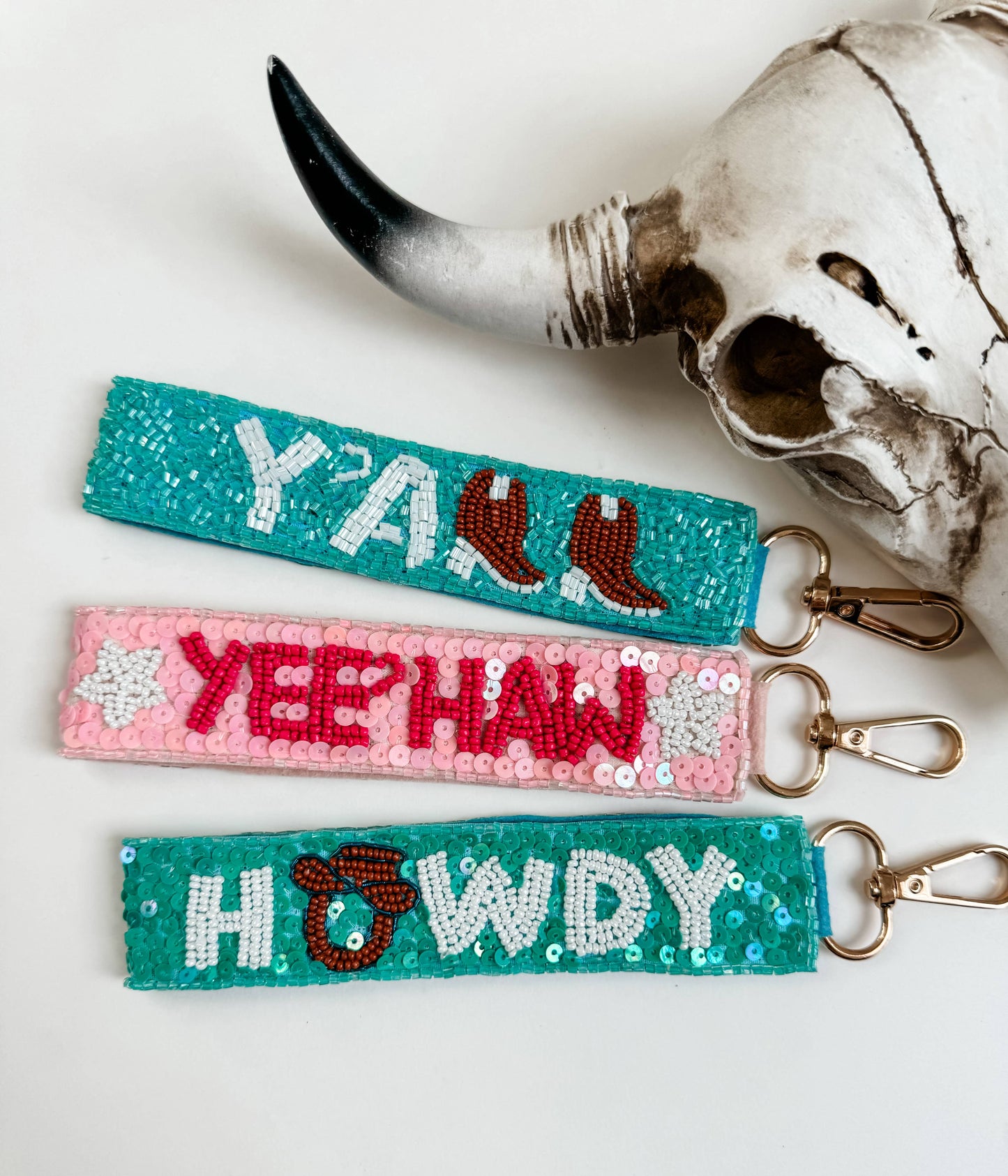 Western Sequence Beaded Keychain - Howdy - Yeehaw Y’all