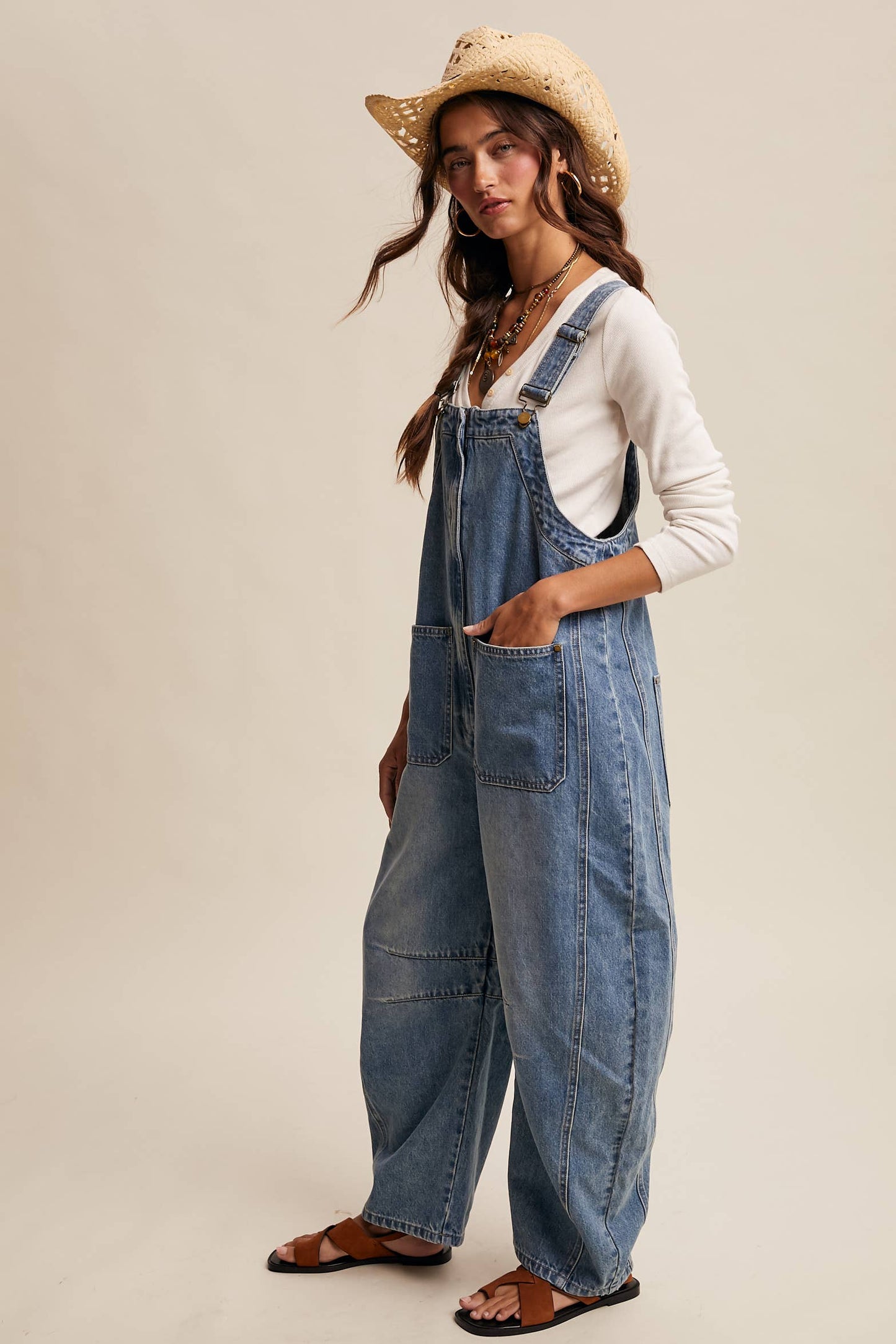Western Wide-Leg Denim Overalls LRP0336