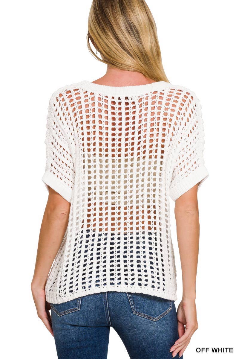 Open knit Short Sleeve Crochet Sweater