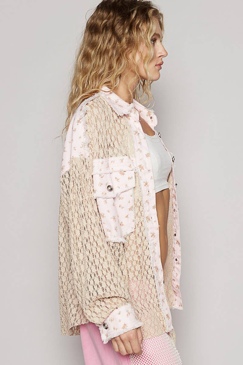 Long sleeve contrast woven chambray cotton shirt