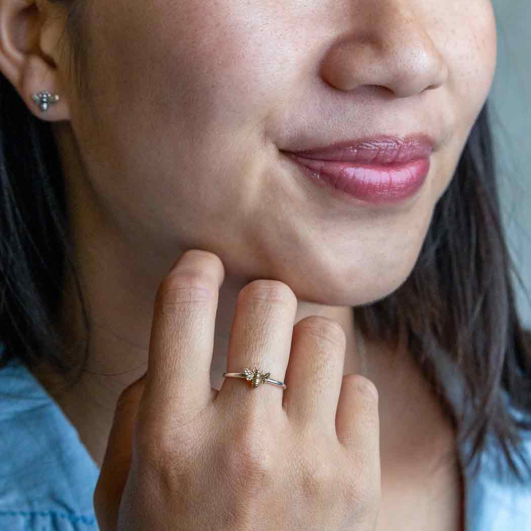 Sterling Silver Ring with Tiny Bronze Bee