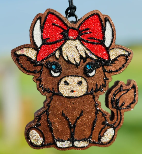 Sitting Highland with Bow Car Freshie/Car Scent/Western Cow