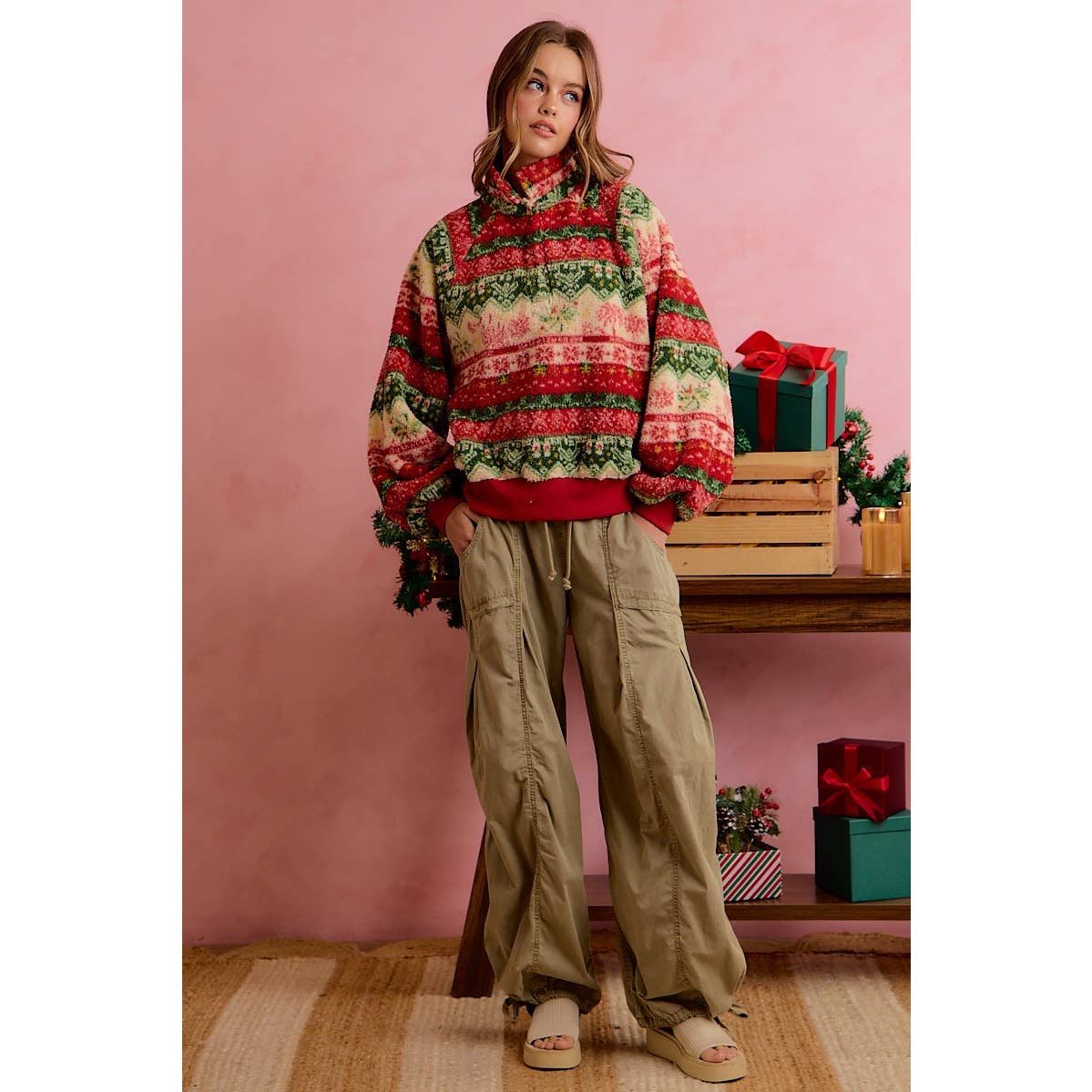 RELAXED FIT ELASTIC WAIST DRAWSTRING CARGO PANTS