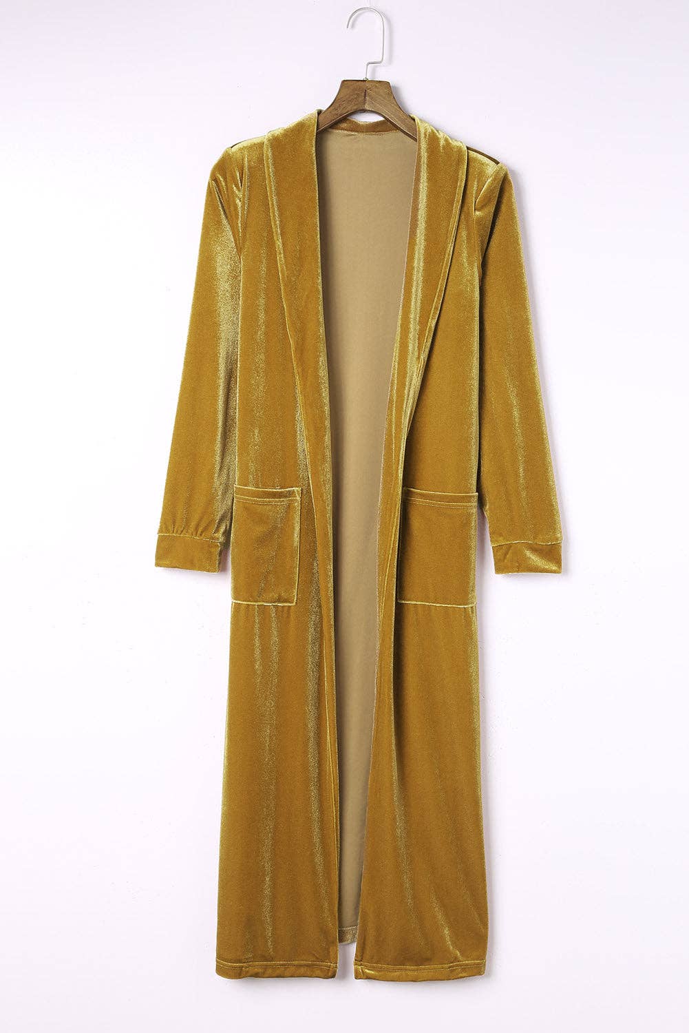 Velvet Open Front Pocketed Duster gold