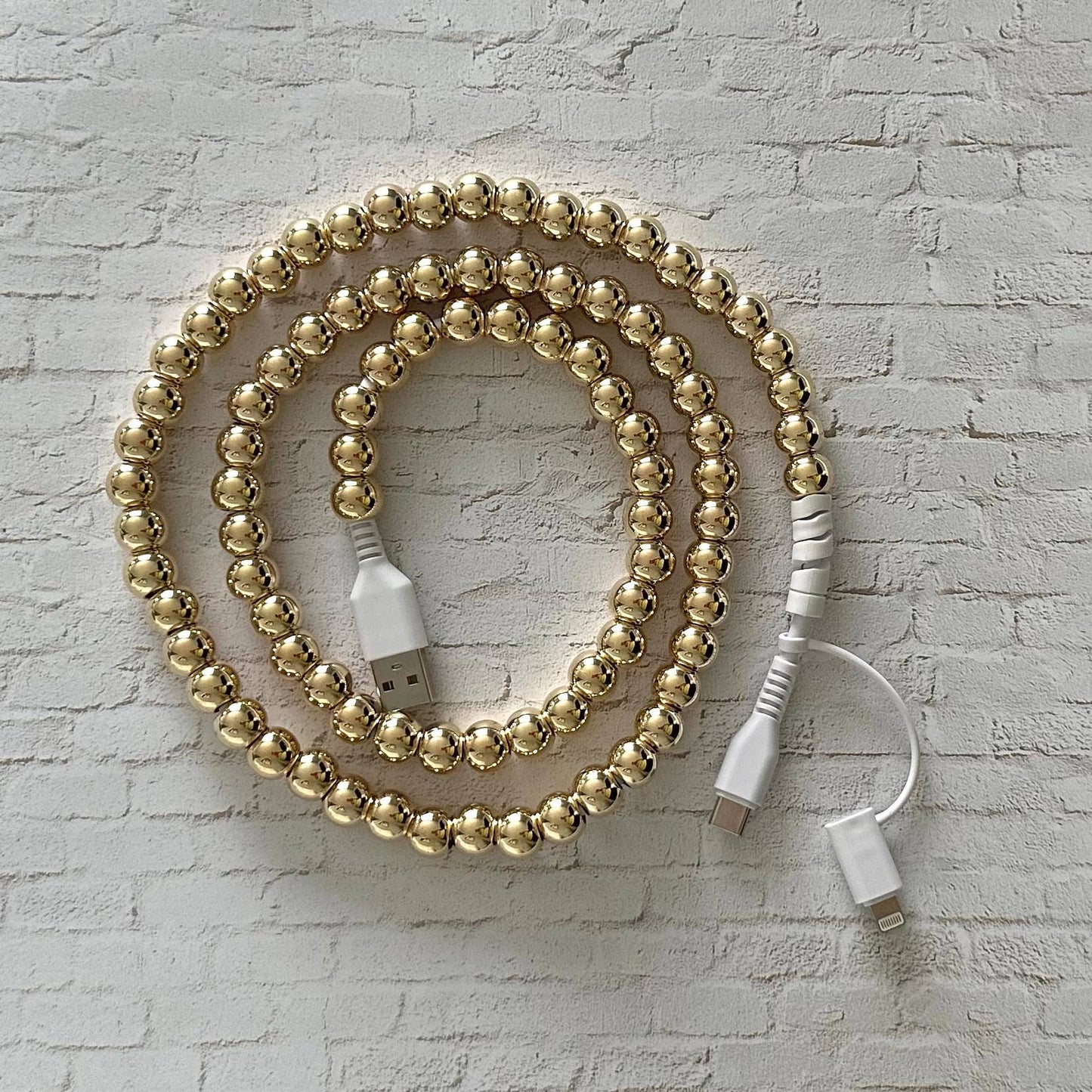 Beaded Phone Charging Cable 2 in 1 USB-C Cord Gold