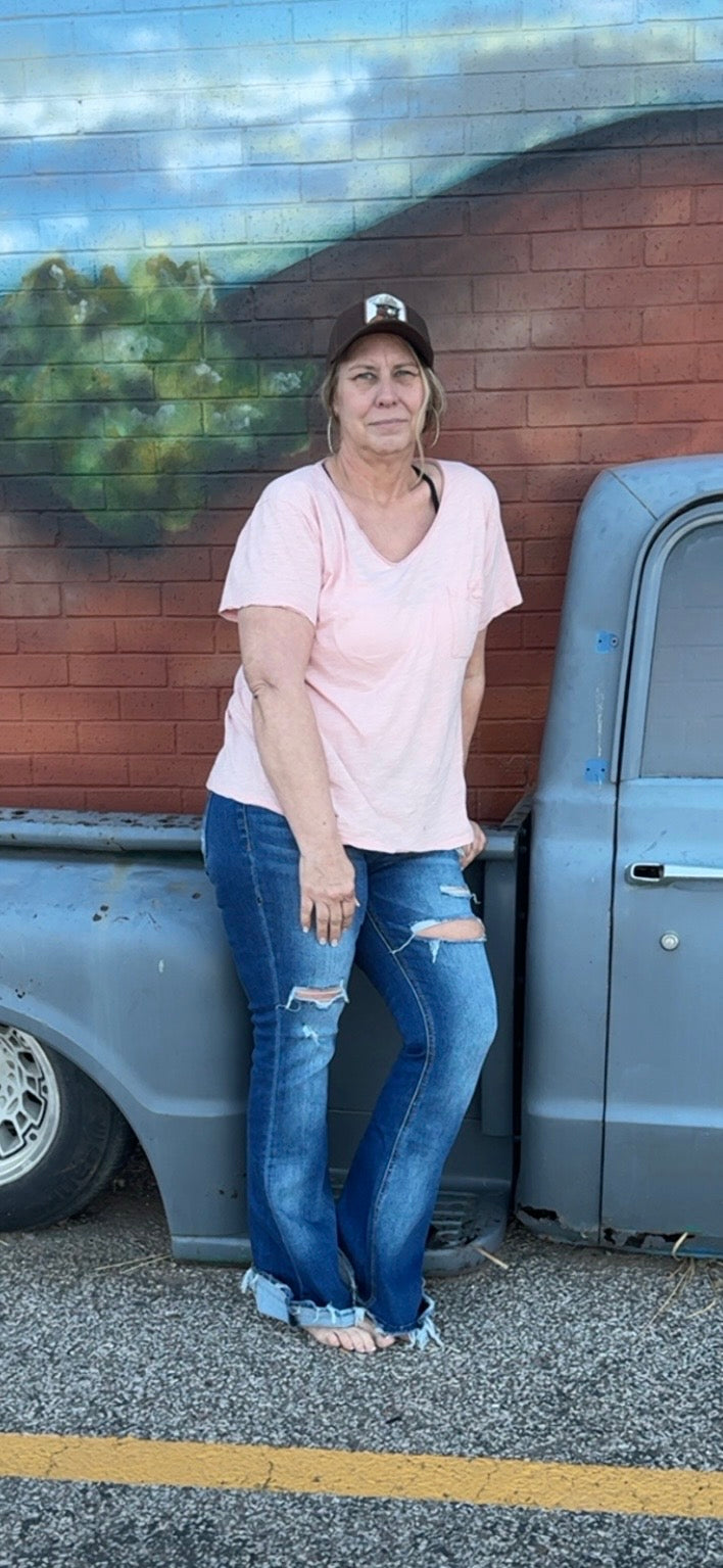 HIGH RISE DISTRESSED FLARE JEANS T5421