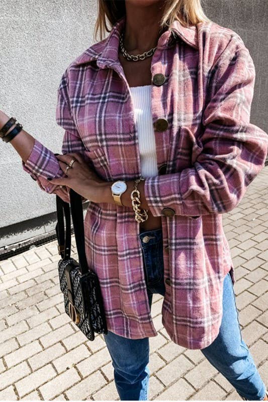 LOOSE FIT PLAID BIG BUTTONED SHIRTS JACKET