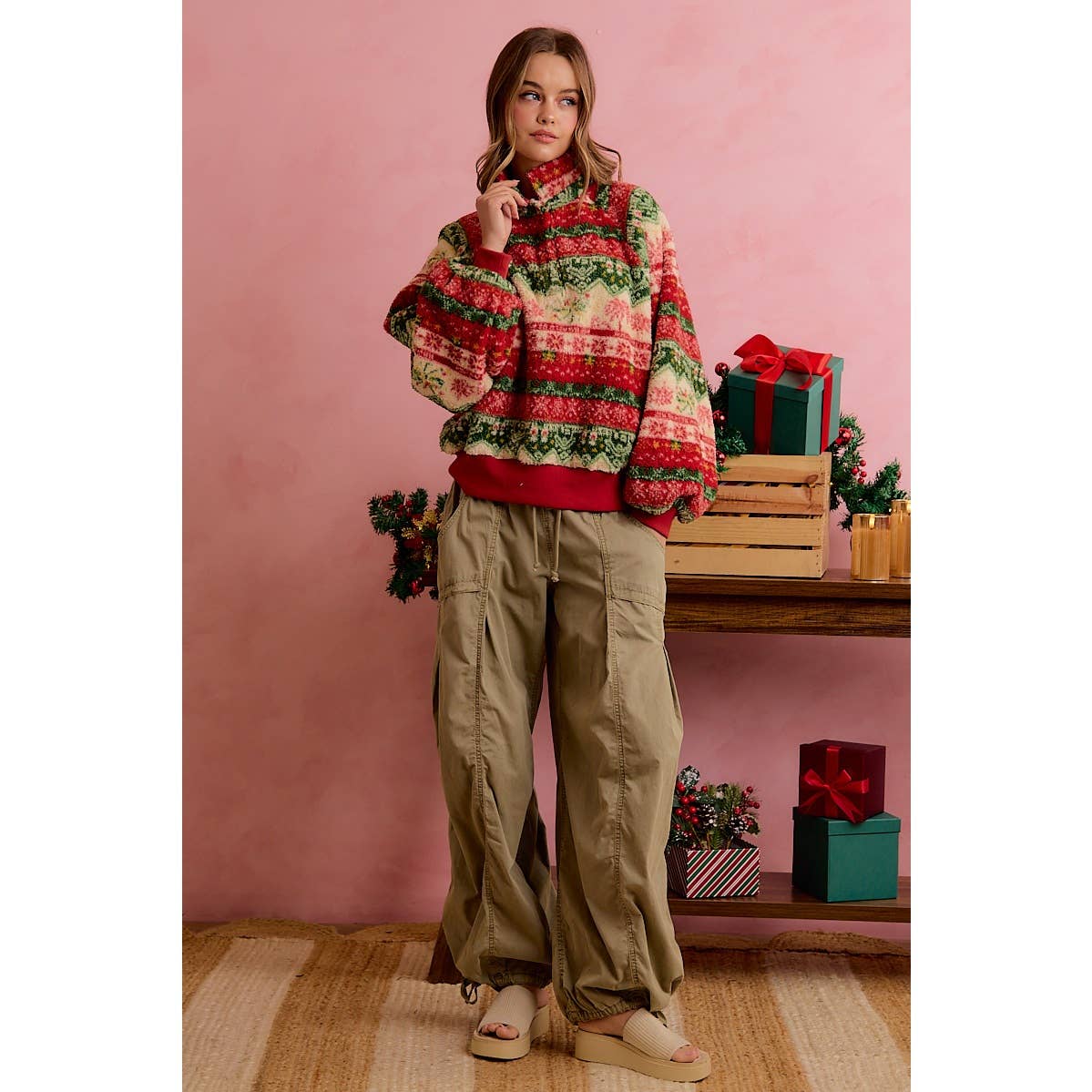 RELAXED FIT ELASTIC WAIST DRAWSTRING CARGO PANTS
