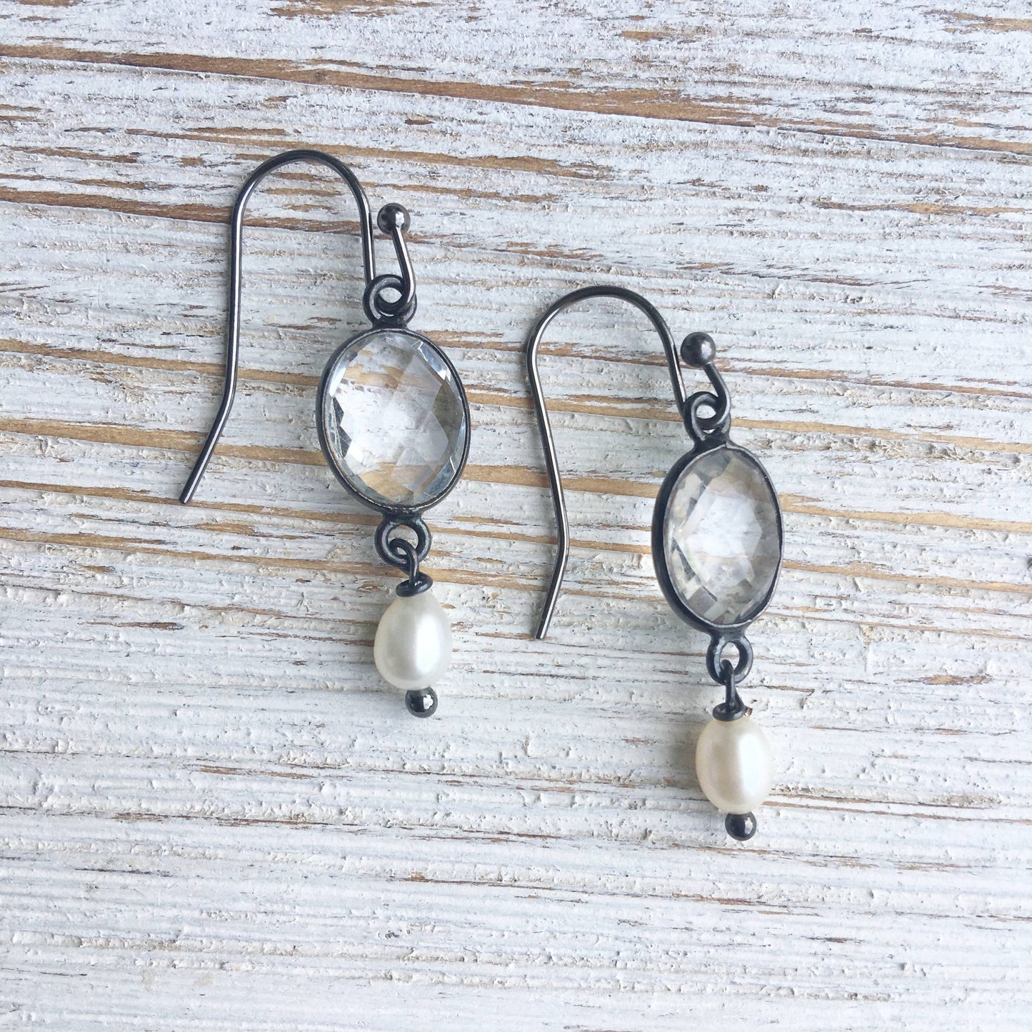 Crystal Quartz, Fresh Water Pearl Drop Earrings