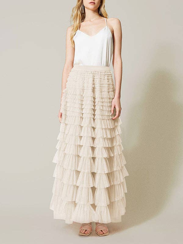 A-Line High Waisted Solid Color Tulle Skirts Bottoms