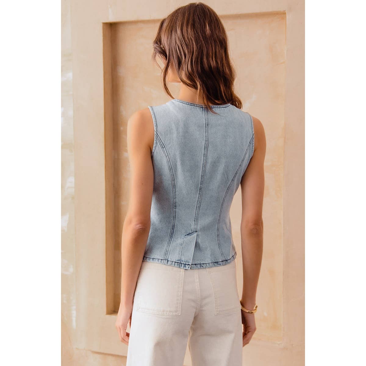 SLIM FIT BUTTON FRONT DENIM VEST TOP