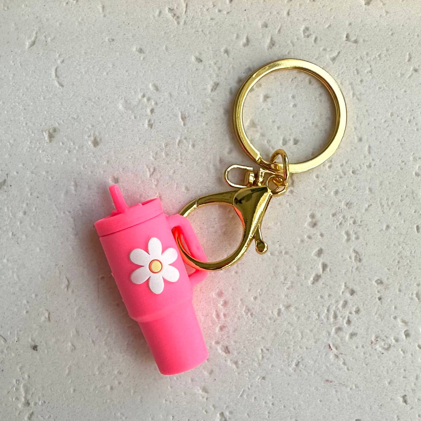 Petite Tumbler with Gold Hardware Keychain Hot Pink