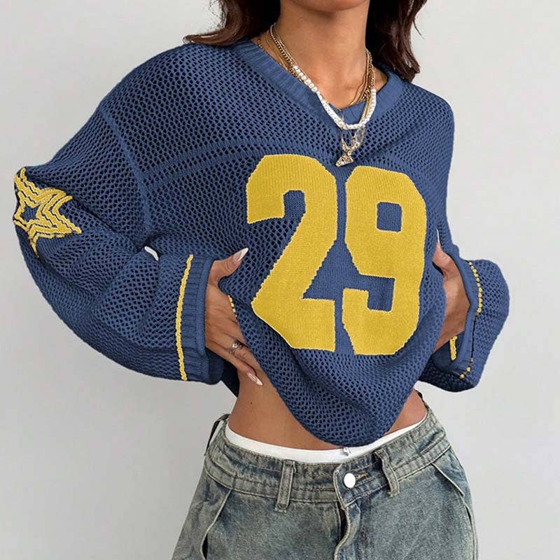 Trendy Number Crochet Hollow Out Knit Sweater DP25F529