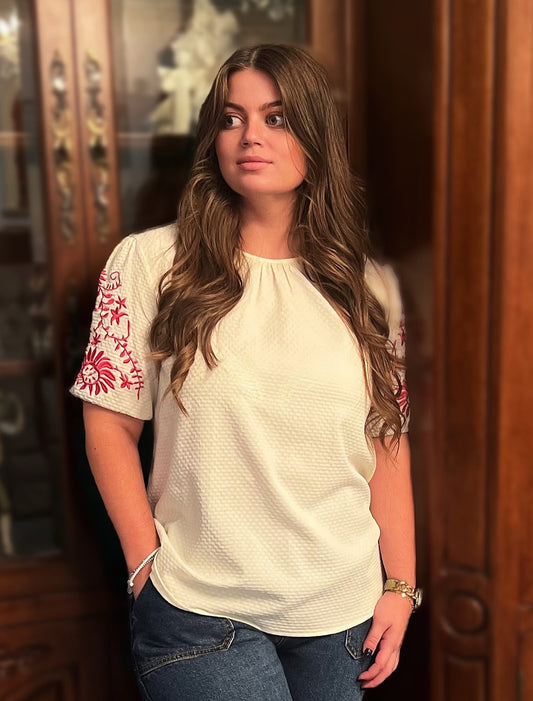 Puff Sleeve Embroidered Blouse for Women Summer
