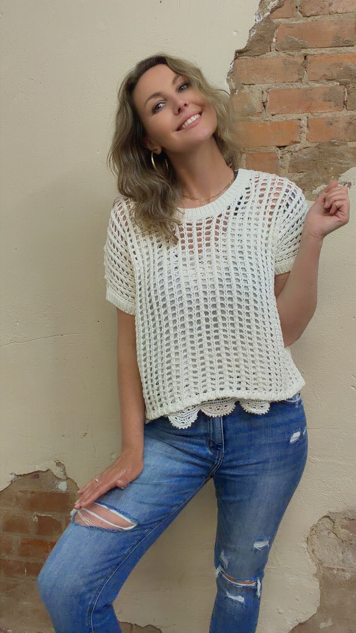 Open knit Short Sleeve Crochet Sweater