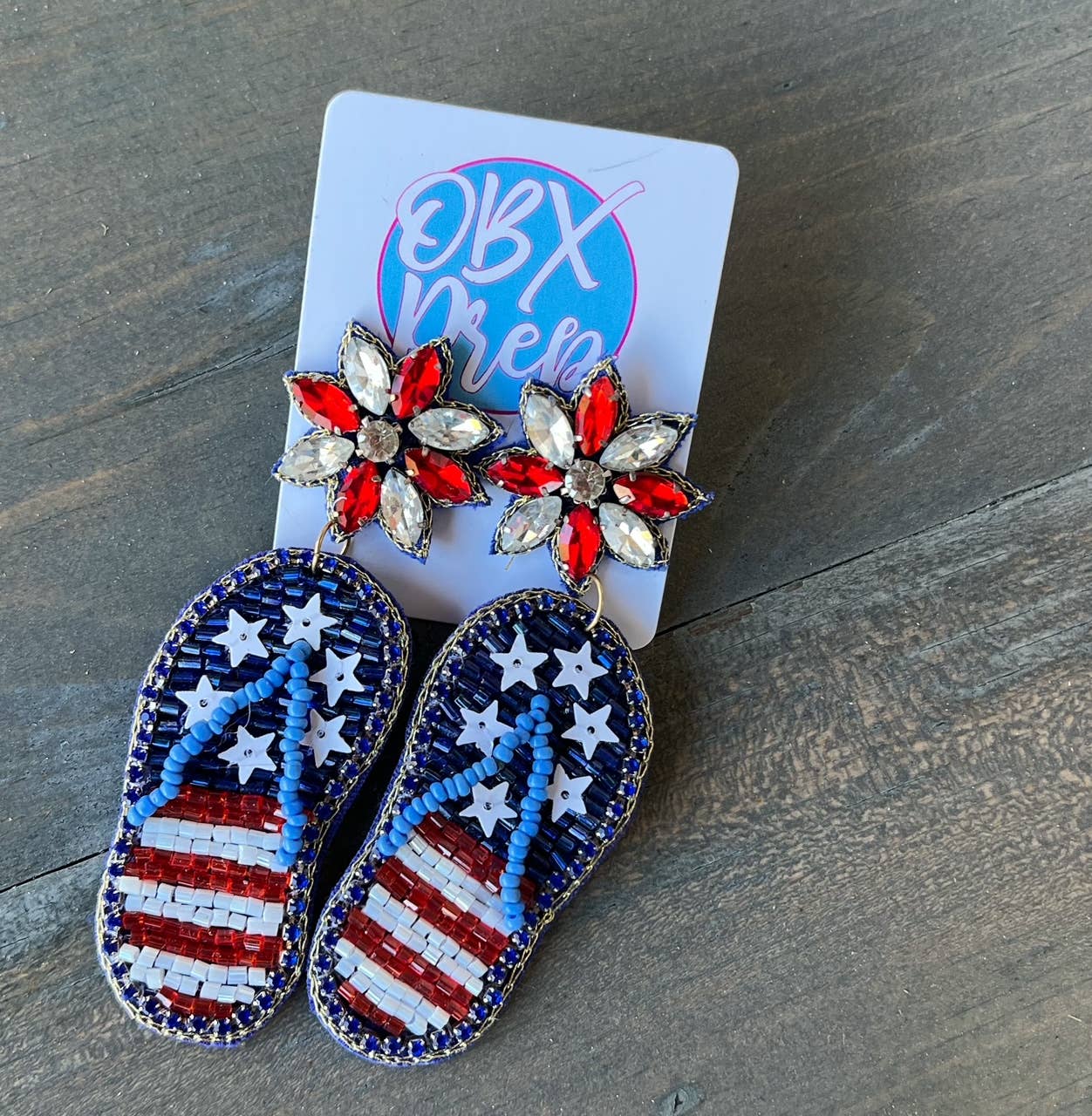 Patriotic Red White and Blue Flip Flop Handmade Earrings