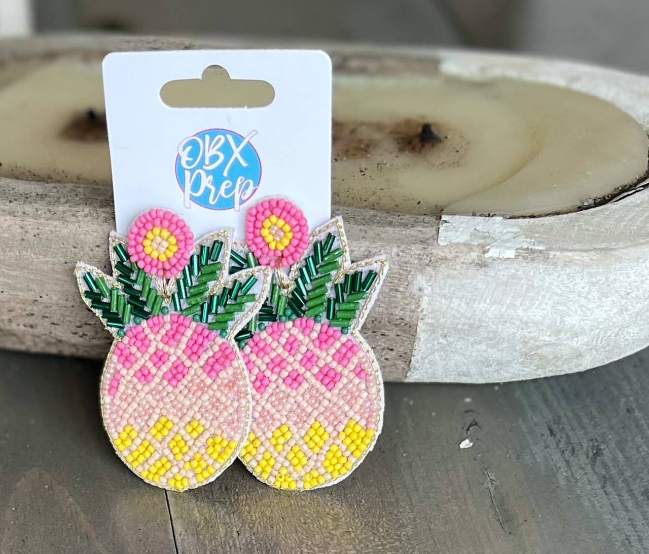 Bright Summer Pink Pineapple Seed Bead Dangle Earrings