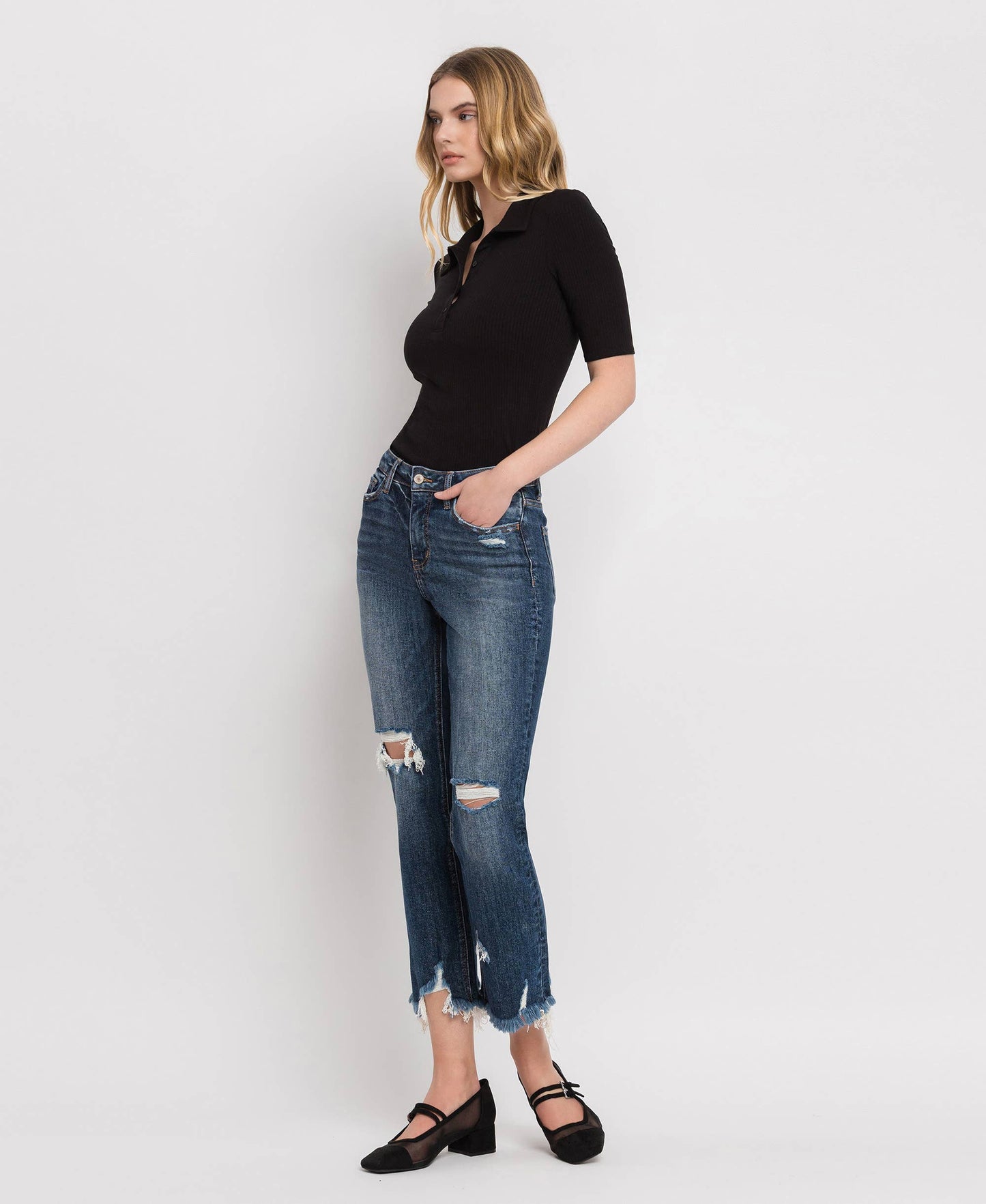 HIGH RISE CROP STRAIGHT JEANS LV1008