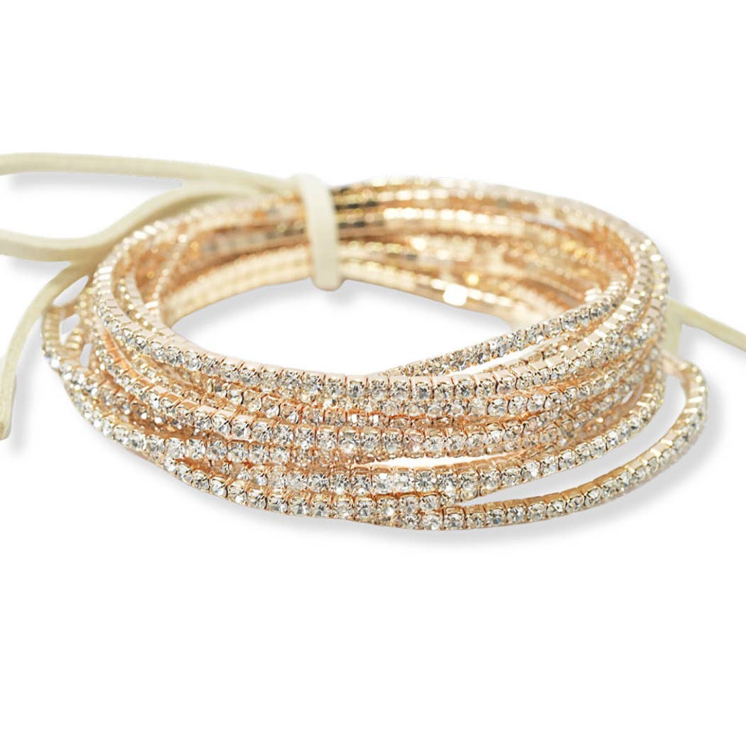 Pave rhinestone multi layered stretch bracelet