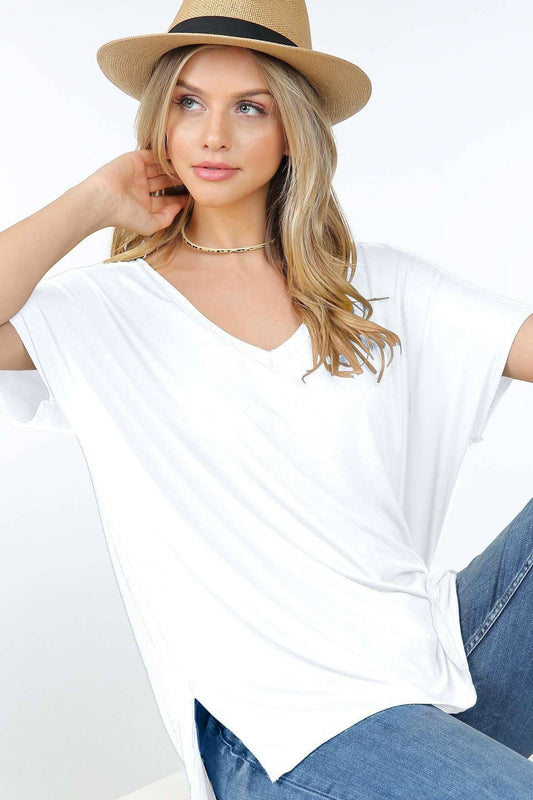 Basic Short Sleeve V Neck Boxy Top