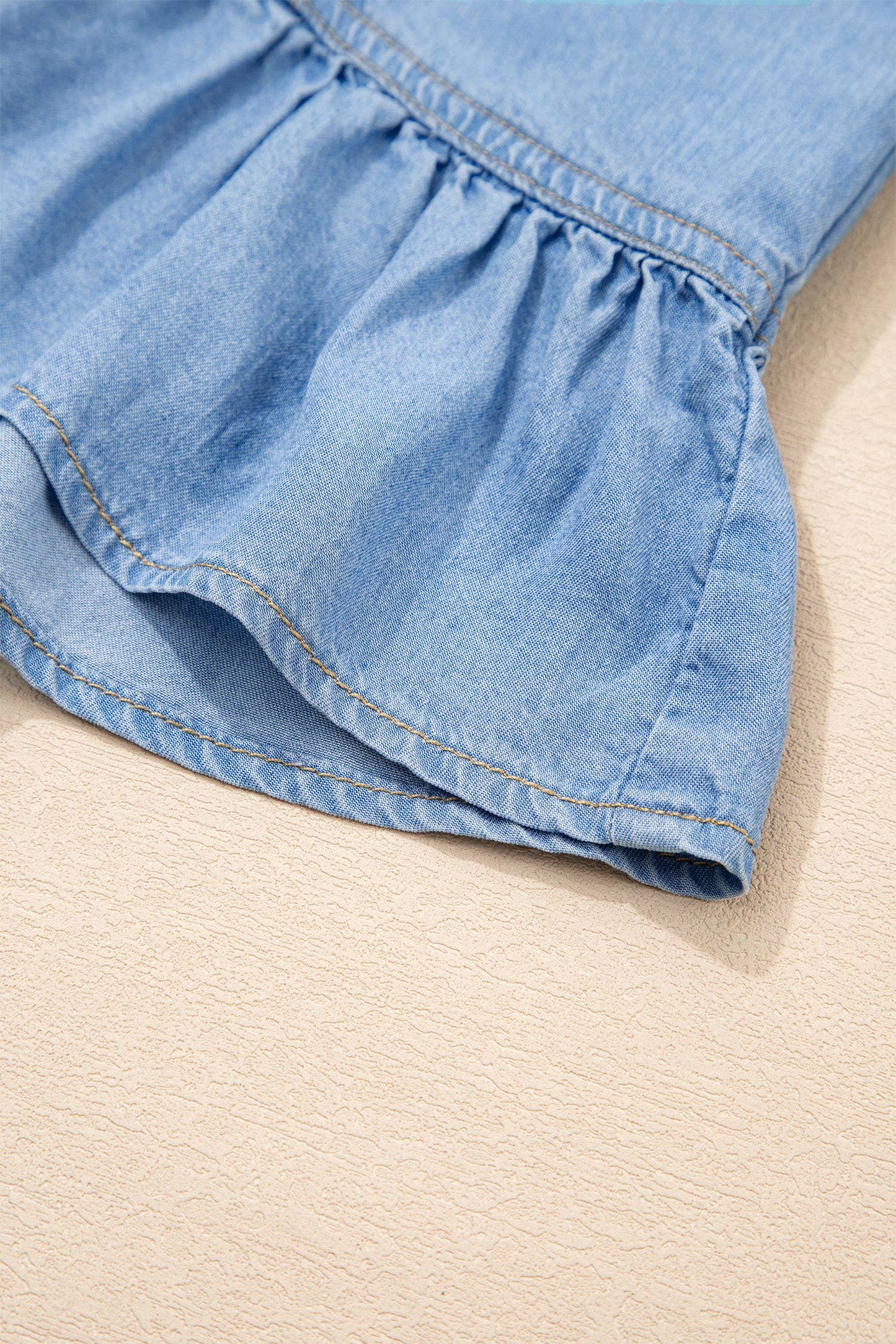 Half Sleeve Button Down High Low Chambray Shirt (S-XL)