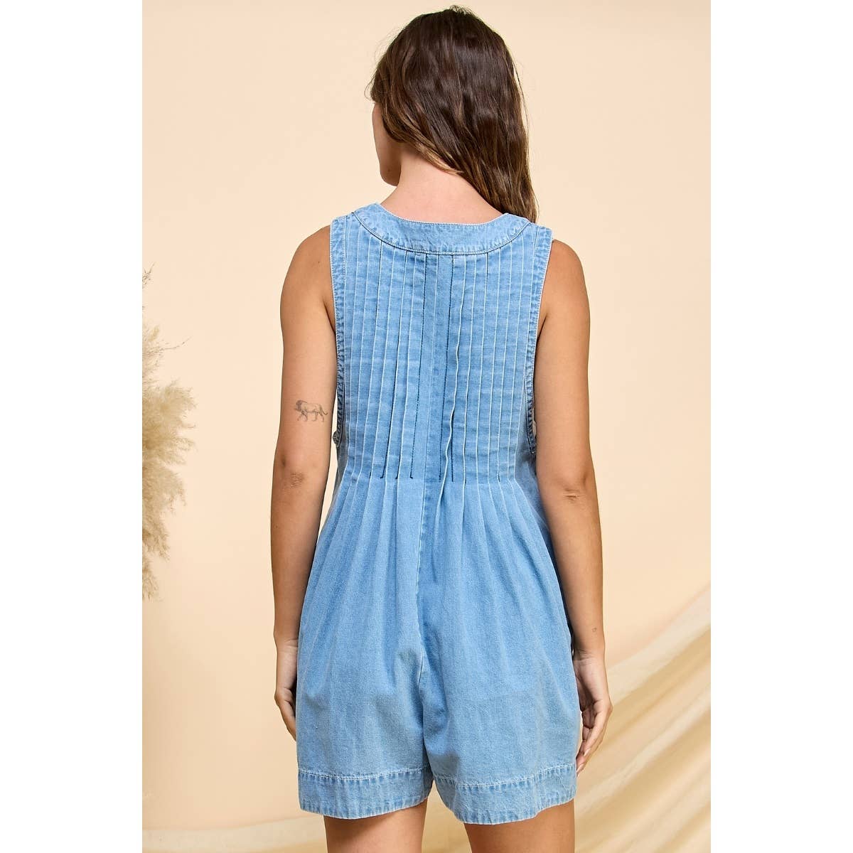 V-neck Puff Sleeve Denim Short Dress