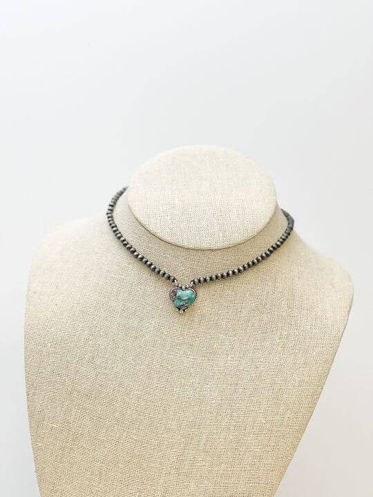 Semi Precious Heart Pendant Choker Necklace