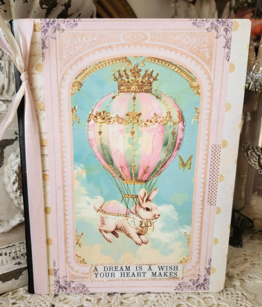 Journal Notebook Bunny Hot Air Balloon Glitter