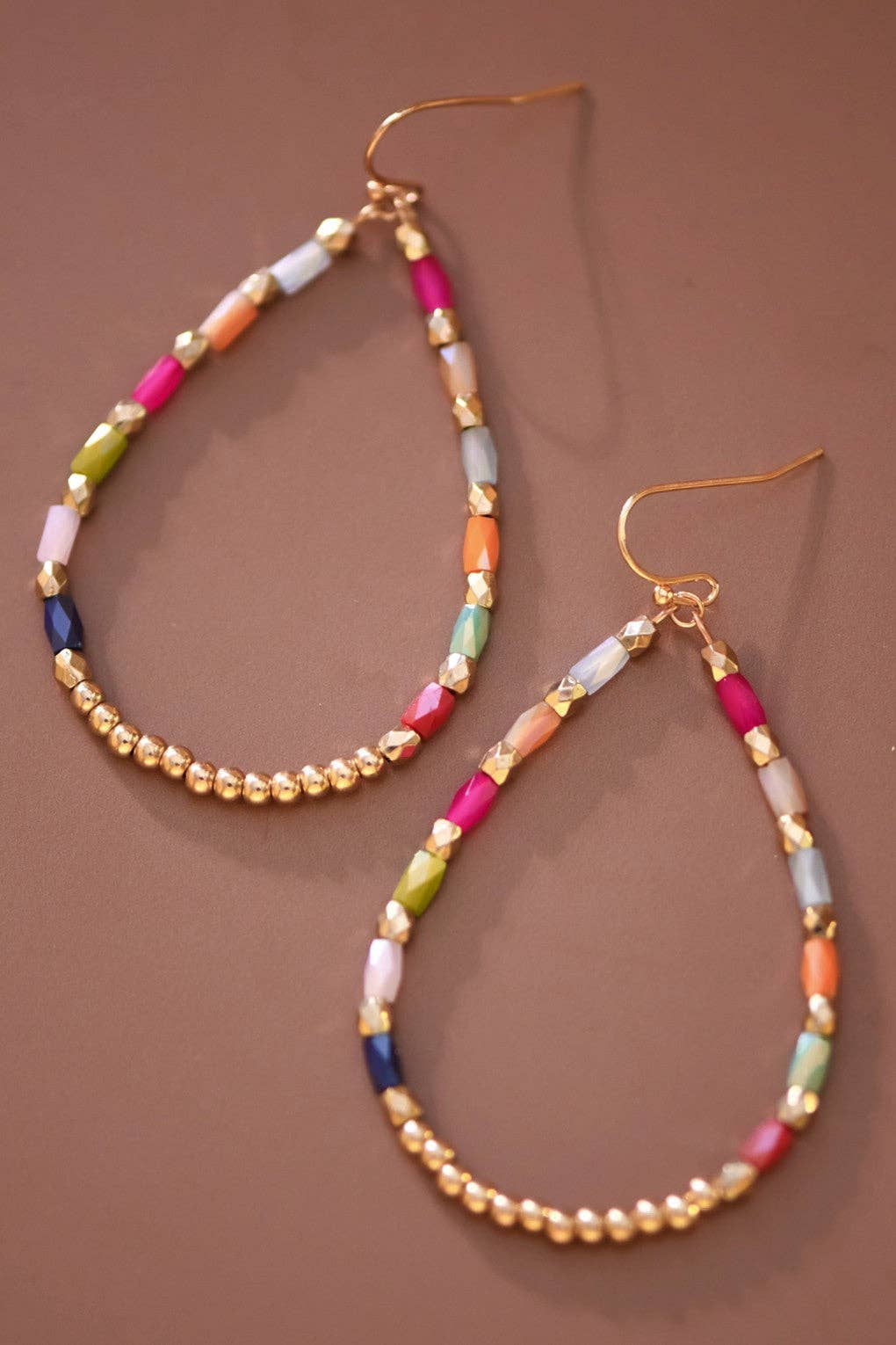 Teardrop Wire Beaded Glass Crystal Earrings - 7700