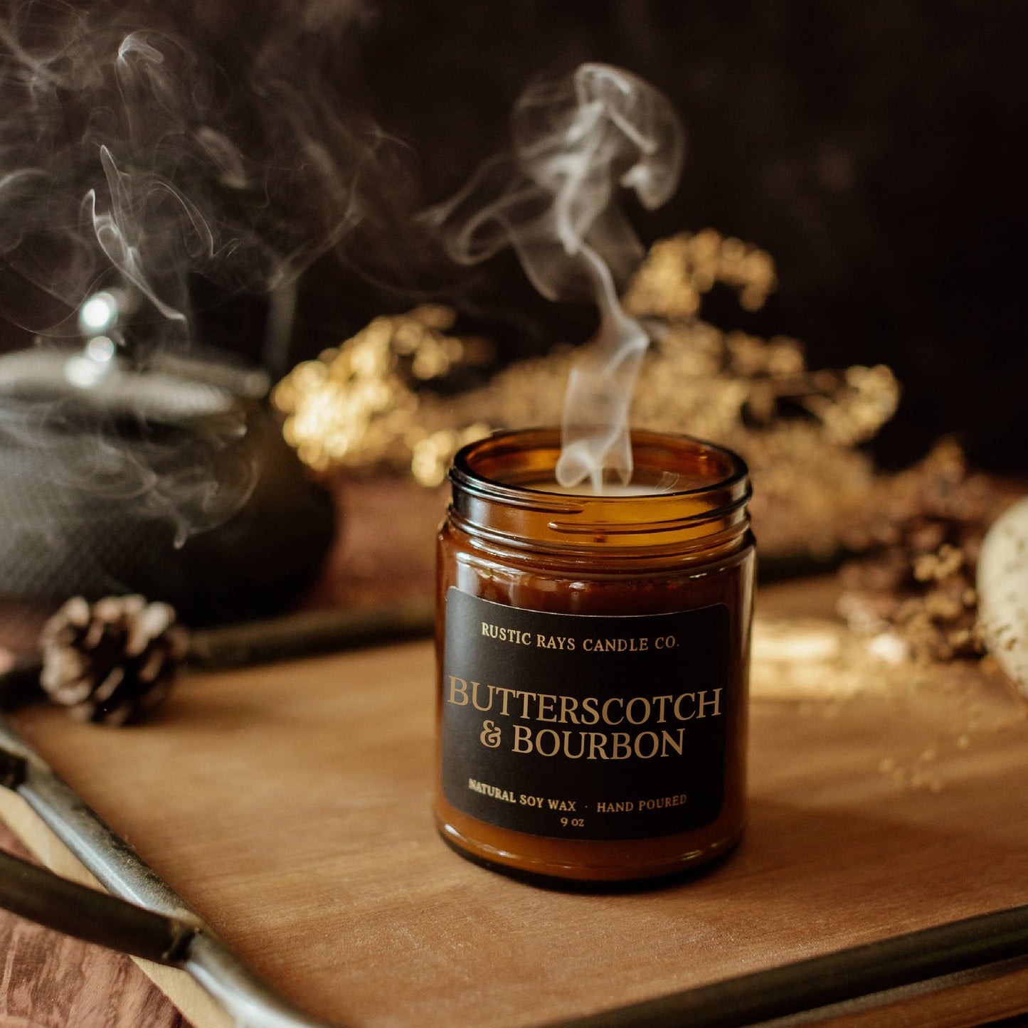 Butterscotch & Bourbon 9 oz Soy Candle - Fall Home Decor